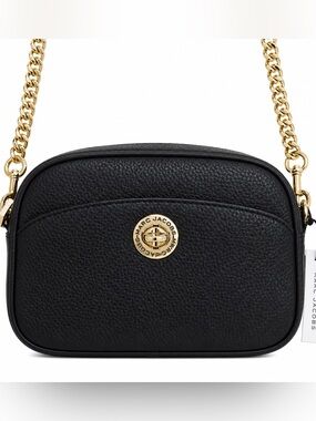 Marc Jacobs black pebbled leather camera crossbody bag new $325 gold